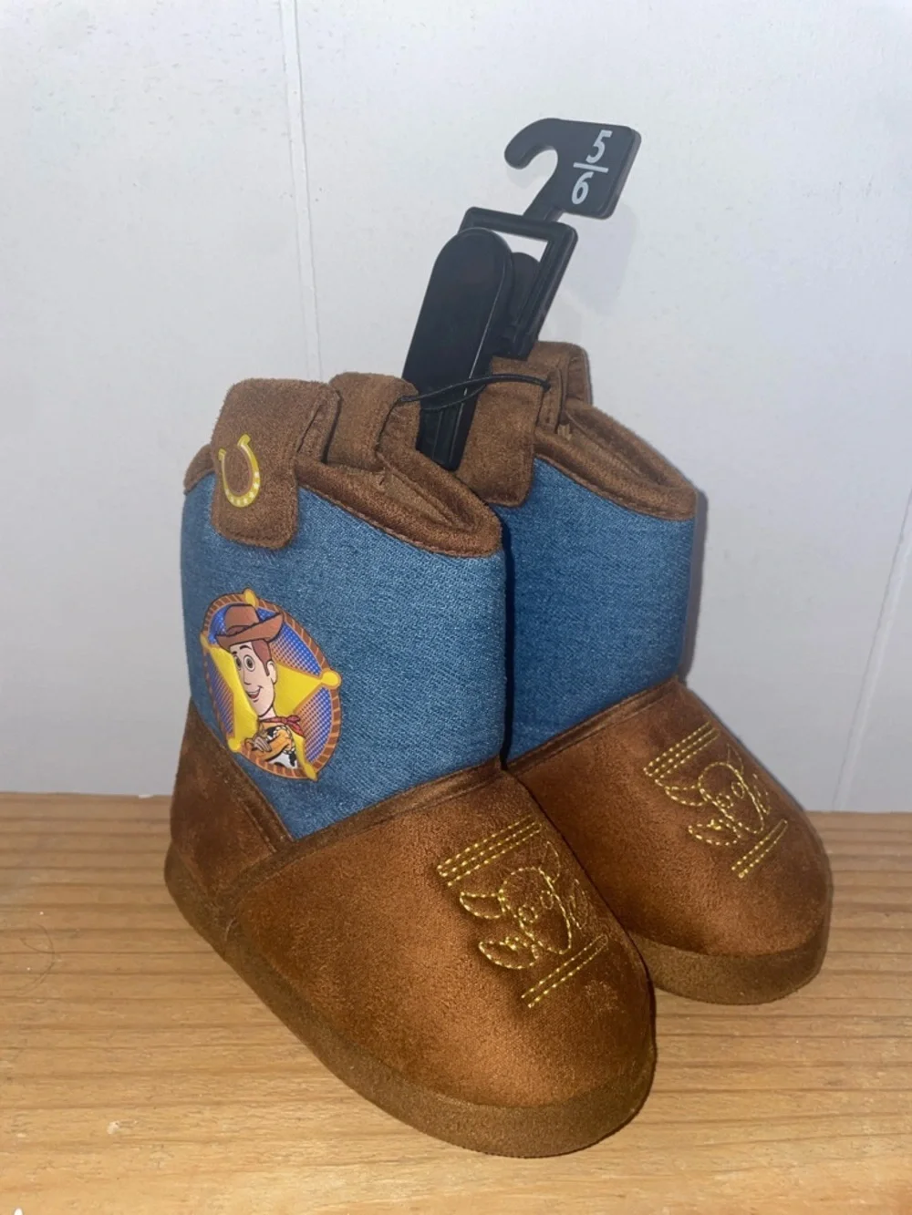 Kids Brown & Blue Cowboy Boot Slippers - Toy Story Woody